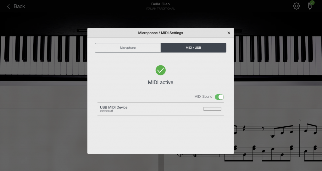 Flowkey - setting up the MIDI keyboard