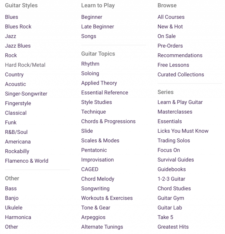 Truefire course categories